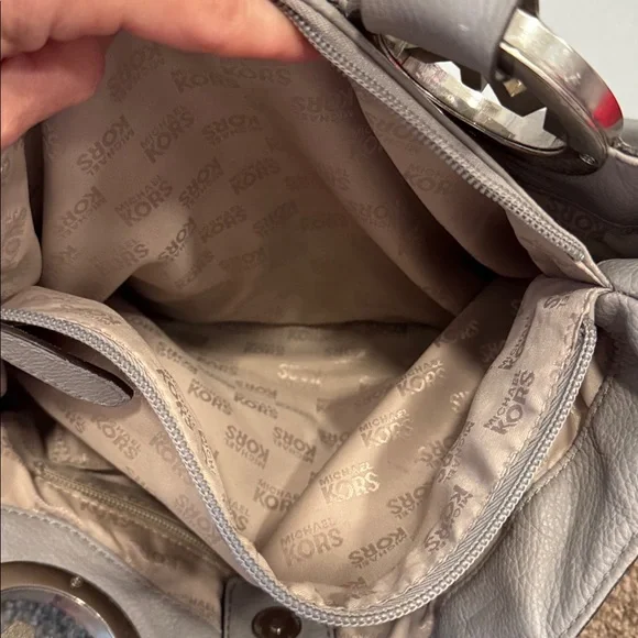 Michael Kors Silver Logo Gray Shoulder Bag purse - Picture 9 of 9